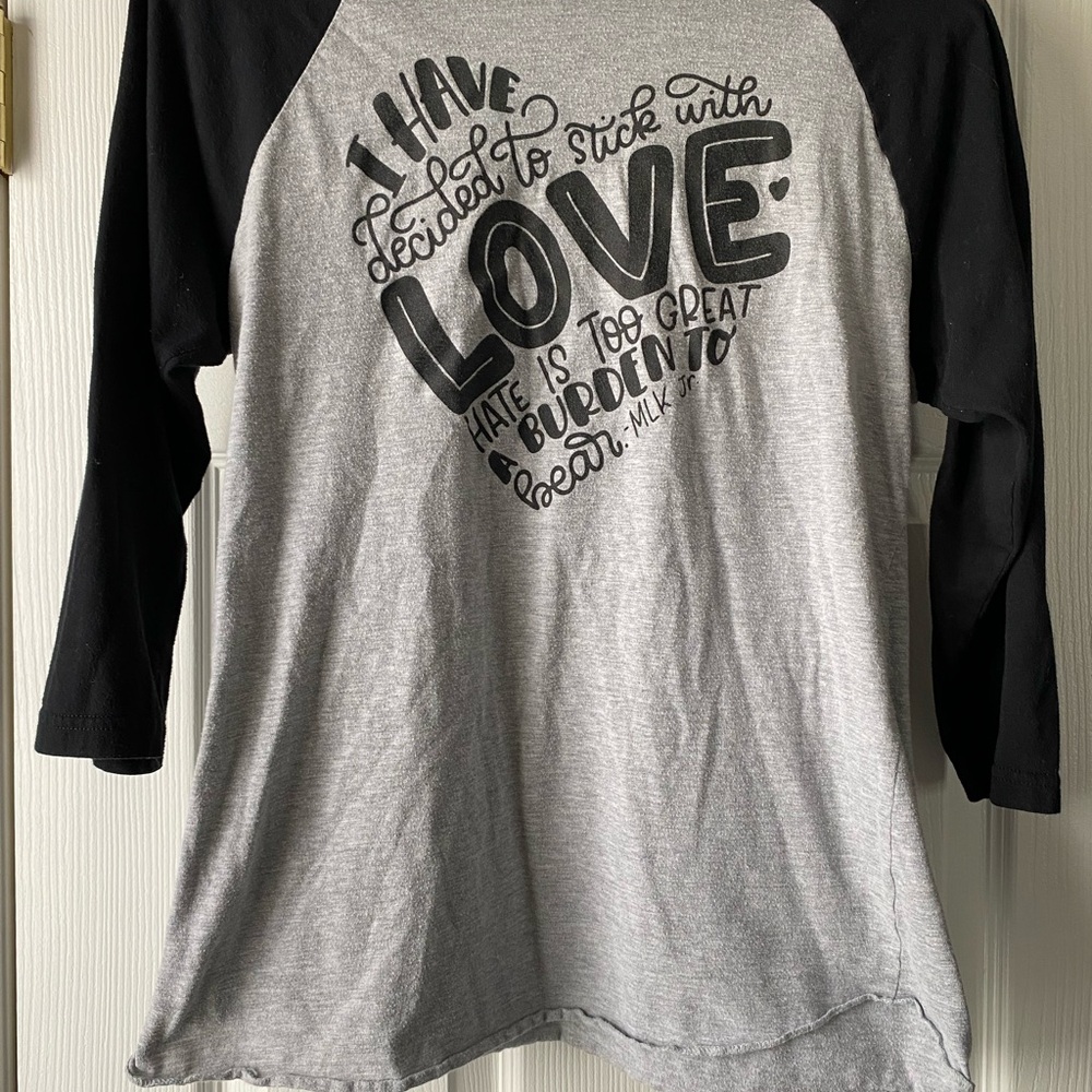 MLK Quote Love Raglan Baseball Tee 3/4 Sleeve Inspiring Retro Size M